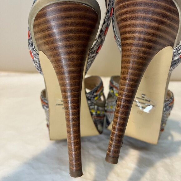 Guess Odonna 2 Platform Open Sandals Multi Ankle Strap Python Heels, Size 8M - Picture 11 of 15